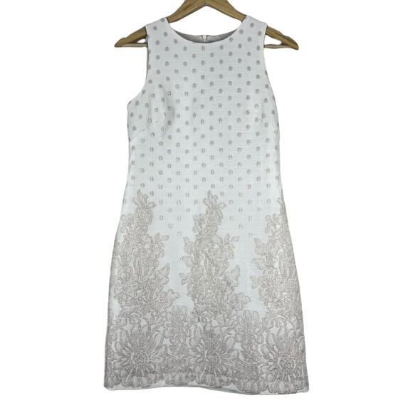 Vince Camuto Shift Dress Womens 0 White Floral Embroidered Old Money Modest - Picture 1 of 6
